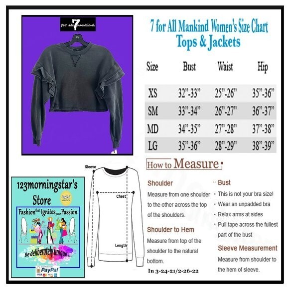 7 FOR ALL MANKIND NEW Skater Ruffled Drop Shoulders Crop Sweatshirt XS - Picture 11 of 11